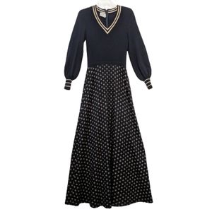Vintage Sweater Dress Dayton's 80's Navy Blue Metallic Gold Accents 100%…